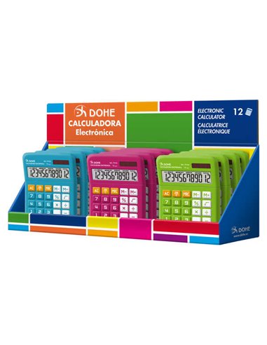 Calculatrice Dohe 12 chiffres - Fonctionne à l'énergie solaire et à piles - Touches de mémoire - Couleurs assorties