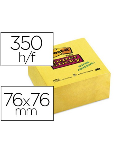 Bloc-notes post-it cube super sticky 76x76mm 350f repositionnables adhésif renforcé coloris jaune    2028-s