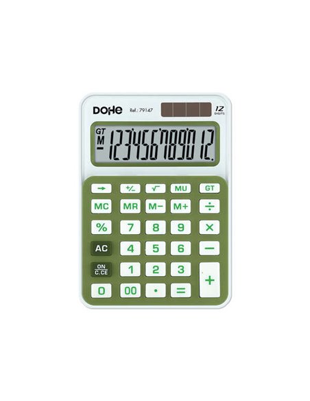 Calculatrice de bureau Dohe à 12 chiffres - Grandes touches - 4 touches de mémoire - Arrêt automatique - Alimentation solaire et
