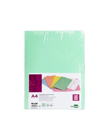 SOUS-CHEMISE LIDERPAPEL PAPIER CARTONNE 180G/M2 310X230MM DOCUMENT A4 COLORIS VERT PASTEL