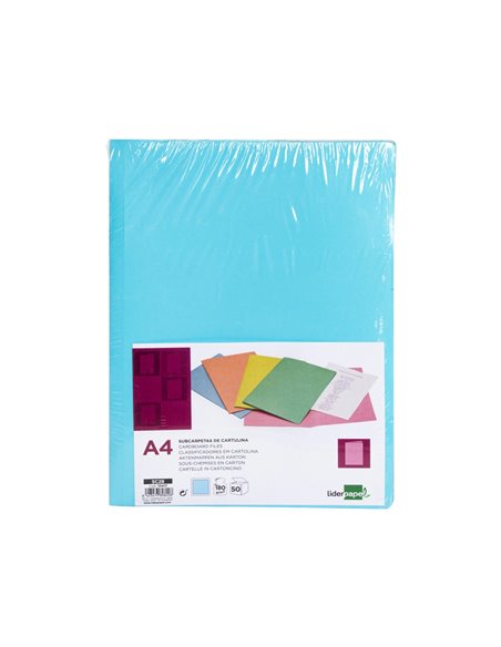 SOUS-CHEMISE LIDERPAPEL PAPIER CARTONNE 180G/M2 310X230MM DOCUMENT A4 COLORIS BLEU PASTEL