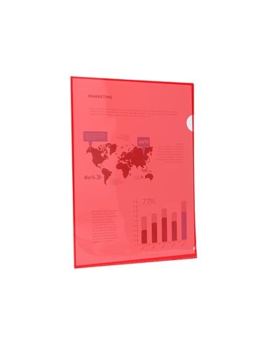 POCHETTE COIN LIDERPAPEL POLYPROPYLÈNE 180 MICRONS A4 210X297MM CAPACITÉ 20F COLORIS ROUGE TRANSPARENT