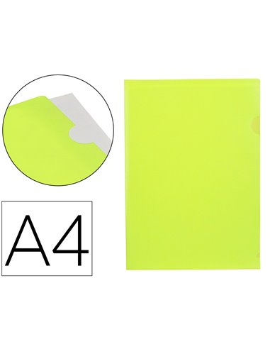 POCHETTE COIN LIDERPAPEL POLYPROPYLENE 180 MICRONS A4  210X297MM CAPACITE 20F  COLORIS JAUNE FLUO