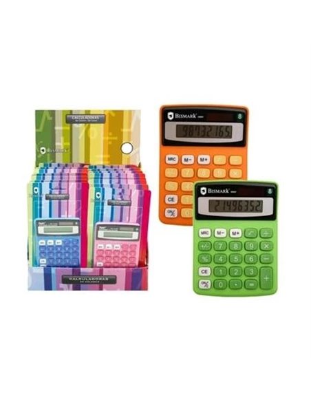Calculatrice scolaire Bismark à 8 chiffres - Fonctions et mémoire de base - Fonctionne à l'énergie solaire et à piles - Couleurs