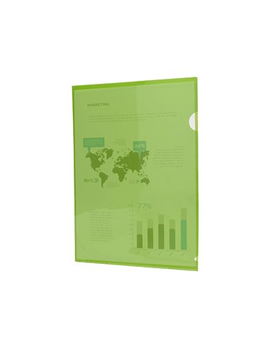 POCHETTE COIN LIDERPAPEL POLYPROPYLÈNE 180 MICRONS A4 210X297MM CAPACITÉ 20F COLORIS VERT TRANSPARENT