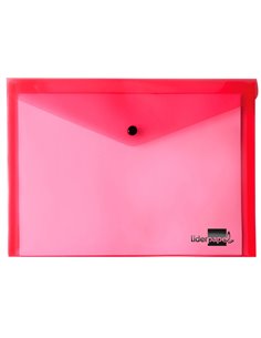POCHETTE ENVELOPPE LIDERPAPEL POLYPROPYLÈNE 180 MICRONS A5 210X148MM 50F FERMETURE BOUTON RÉSISTANT TRANSPARENT ROUGE 2