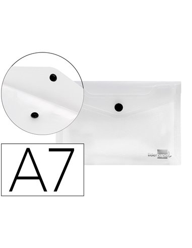 POCHETTE ENVELOPPE LIDERPAPEL POLYPROPYLÈNE 180 MICRONS A7 105X74MM 50F FERMETURE BOUTON RÉSISTANT TRANSPARENT