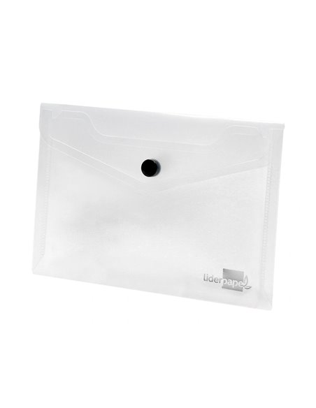 POCHETTE ENVELOPPE LIDERPAPEL POLYPROPYLÈNE 180 MICRONS A7 105X74MM 50F FERMETURE BOUTON RÉSISTANT TRANSPARENT