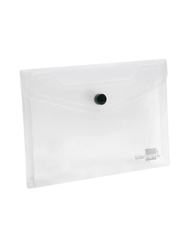POCHETTE ENVELOPPE LIDERPAPEL POLYPROPYLÈNE 180 MICRONS A7 105X74MM 50F FERMETURE BOUTON RÉSISTANT TRANSPARENT