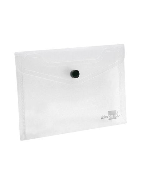 POCHETTE ENVELOPPE LIDERPAPEL POLYPROPYLÈNE 180 MICRONS A7 105X74MM 50F FERMETURE BOUTON RÉSISTANT TRANSPARENT