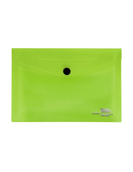 POCHETTE ENVELOPPE LIDERPAPEL POLYPROPYLÈNE 180 MICRONS A7 105X74MM 50F FERMETURE BOUTON RÉSISTANT TRANSPARENT VERT