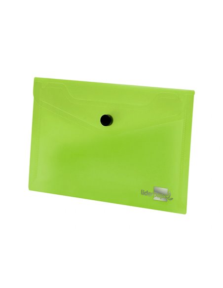 POCHETTE ENVELOPPE LIDERPAPEL POLYPROPYLÈNE 180 MICRONS A7 105X74MM 50F FERMETURE BOUTON RÉSISTANT TRANSPARENT VERT