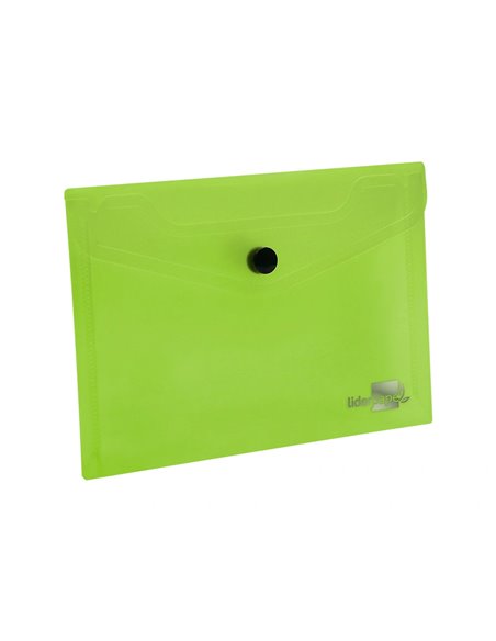 POCHETTE ENVELOPPE LIDERPAPEL POLYPROPYLÈNE 180 MICRONS A7 105X74MM 50F FERMETURE BOUTON RÉSISTANT TRANSPARENT VERT