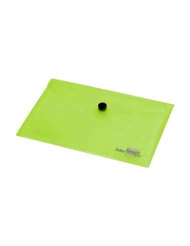 POCHETTE ENVELOPPE LIDERPAPEL POLYPROPYLÈNE 180 MICRONS A7 105X74MM 50F FERMETURE BOUTON RÉSISTANT TRANSPARENT VERT
