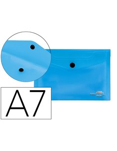 POCHETTE ENVELOPPE LIDERPAPEL POLYPROPYLÈNE 180 MICRONS A7 105X74MM 50F FERMETURE BOUTON RÉSISTANT TRANSPARENT BLEU