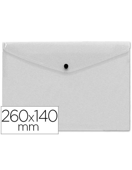 POCHETTE ENVELOPPE LIDERPAPEL POLYPROPYLÈNE 180 MICRONS 260X140MM 50F FERMETURE BOUTON RÉSISTANT TRANSPARENT