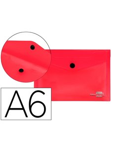 POCHETTE ENVELOPPE LIDERPAPEL POLYPROPYLÈNE 180 MICRONS A6 148X105MM 50F FERMETURE BOUTON TRANSPARENT ROUGE