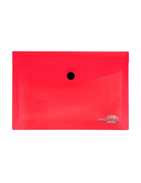 POCHETTE ENVELOPPE LIDERPAPEL POLYPROPYLÈNE 180 MICRONS A6 148X105MM 50F FERMETURE BOUTON TRANSPARENT ROUGE