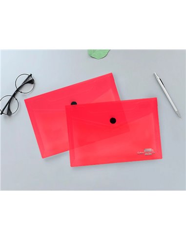 POCHETTE ENVELOPPE LIDERPAPEL POLYPROPYLÈNE 180 MICRONS A6 148X105MM 50F FERMETURE BOUTON TRANSPARENT ROUGE