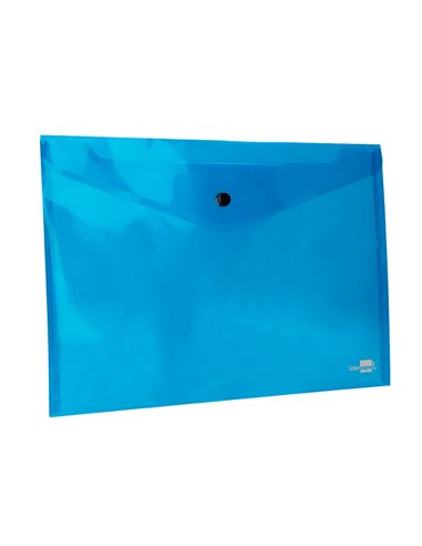 POCHETTE ENVELOPPE LIDERPAPEL POLYPROPYLÈNE 180 MICRONS A4 297X210MM 50F FERMETURE BOUTON RÉSISTANT TRANSPARENT BLEU