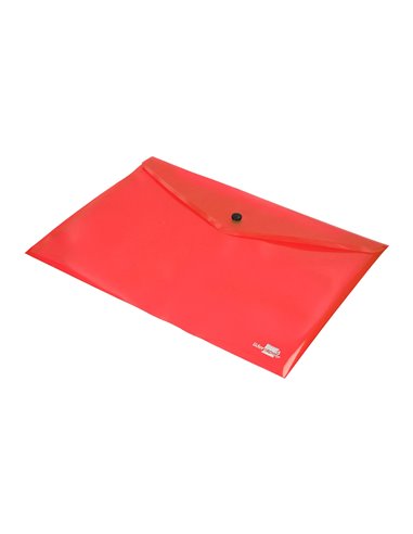 POCHETTE ENVELOPPE LIDERPAPEL POLYPROPYLÈNE 180 MICRONS A4 297X210MM 50F FERMETURE BOUTON RÉSISTANT TRANSPARENT ROUGE