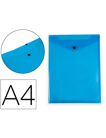 POCHETTE ENVELOPPE LIDERPAPEL POLYPROPYLENE 180 MICRONS A4  297X210MM AVEC SOUFFLET FERMETURE BOUTON BLEU