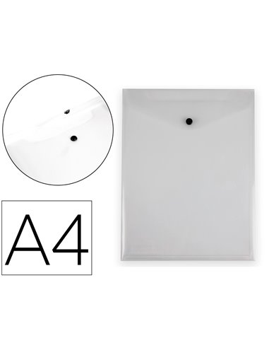 POCHETTE ENVELOPPE LIDERPAPEL POLYPROPYLENE 180 MICRONS A4  297X210MM AVEC SOUFFLET 300F  FERMETURE BOUTON TRANSPARENT
