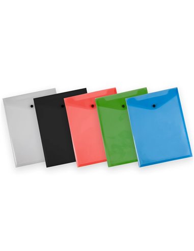 POCHETTE ENVELOPPE LIDERPAPEL POLYPROPYLENE 180 MICRONS A4  297X210MM AVEC SOUFFLET 300F  FERMETURE BOUTON TRANSPARENT