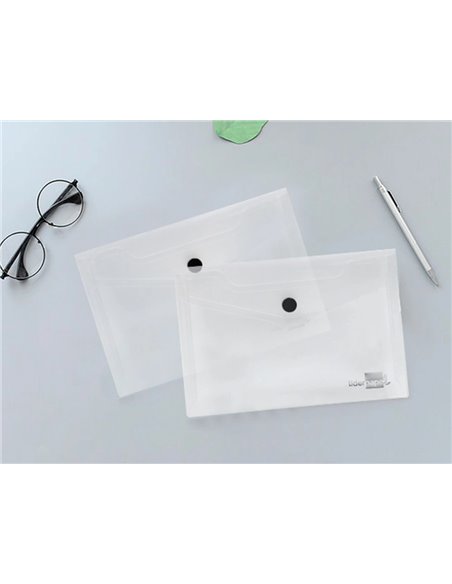 POCHETTE ENVELOPPE LIDERPAPEL POLYPROPYLÈNE 180 MICRONS A6 148X105MM 50F FERMETURE BOUTON TRANSPARENT