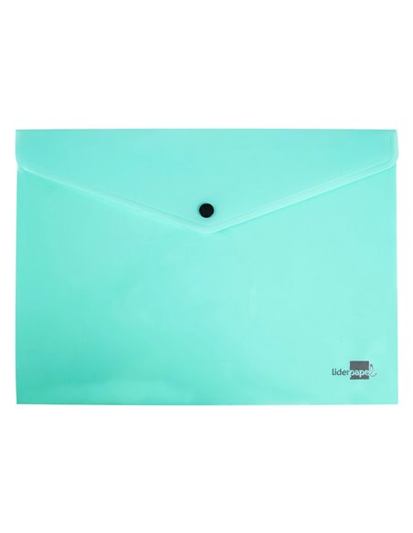 POCHETTE ENVELOPPE LIDERPAPEL POLYPROPYLENE 180 MICRONS A4  97X210MM 50F FERMETURE BOUTON VERT POMME OPAQUE