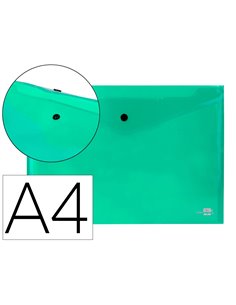 POCHETTE ENVELOPPE LIDERPAPEL POLYPROPYLÈNE 180 MICRONS A4 297X210MM 50F FERMETURE BOUTON RÉSISTANT TRANSPARENT VERT