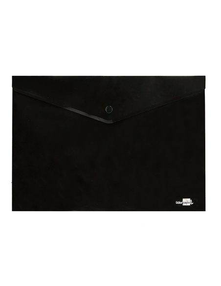 POCHETTE ENVELOPPE LIDERPAPEL POLYPROPYLENE 180 MICRONS A4  97X210MM 50F FERMETURE BOUTON RESISTANT NOIR OPAQUE