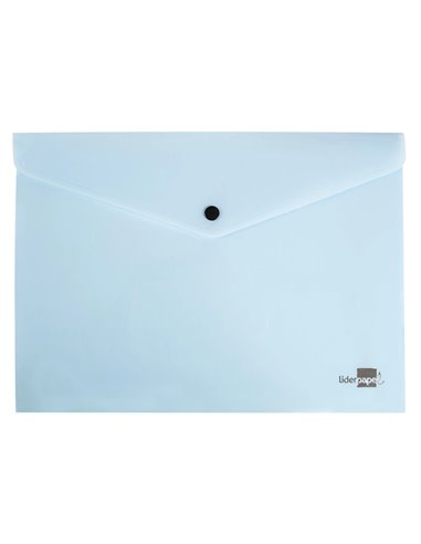 POCHETTE ENVELOPPE LIDERPAPEL POLYPROPYLENE 180 MICRONS A4  97X210MM 50F FERMETURE BOUTON BLEU CIEL OPAQUE