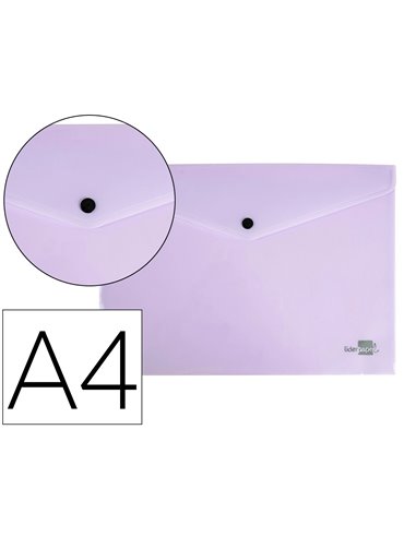 POCHETTE ENVELOPPE LIDERPAPEL POLYPROPYLENE 180 MICRONS A4  97X210MM 50F FERMETURE BOUTON LAVANDE OPAQUE