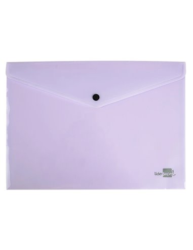 POCHETTE ENVELOPPE LIDERPAPEL POLYPROPYLENE 180 MICRONS A4  97X210MM 50F FERMETURE BOUTON LAVANDE OPAQUE