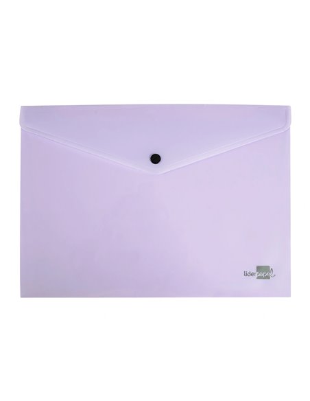 POCHETTE ENVELOPPE LIDERPAPEL POLYPROPYLENE 180 MICRONS A4  97X210MM 50F FERMETURE BOUTON LAVANDE OPAQUE
