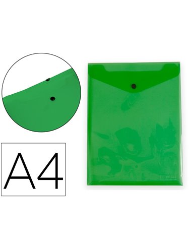 POCHETTE ENVELOPPE LIDERPAPEL POLYPROPYLENE 180 MICRONS A4  297X210MM AVEC SOUFFLET FERMETURE BOUTON VERT