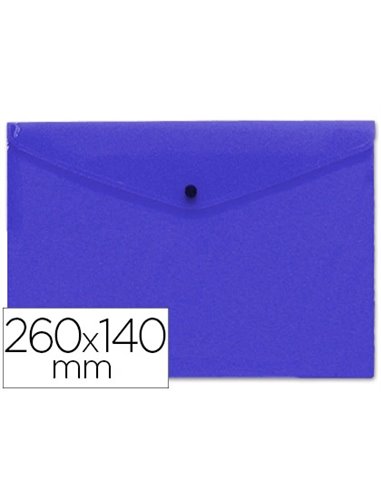 POCHETTE ENVELOPPE LIDERPAPEL POLYPROPYLÈNE 180 MICRONS 260X140MM 50F FERMETURE BOUTON RÉSISTANT TRANSPARENT BLEU