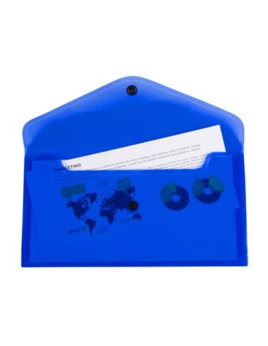 POCHETTE ENVELOPPE LIDERPAPEL POLYPROPYLÈNE 180 MICRONS 260X140MM 50F FERMETURE BOUTON RÉSISTANT TRANSPARENT BLEU