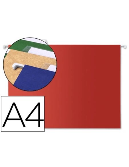 DOSSIER SUSPENDU LIDERPAPEL PAPIER CARTONNÉ KRAFT 250G A4 TIROIR VISEUR SUPÉRIEUR FOND V BAGUETTE MÉTALLIQUE ROUGE