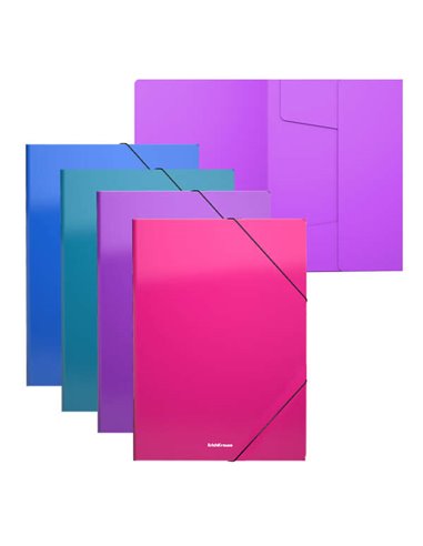 Lot de 4 chemises à rabat A4 mates et vives Erichkrause - En polypropylène - Couleurs assorties