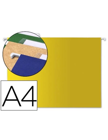 DOSSIER SUSPENDU LIDERPAPEL PAPIER CARTONNÉ KRAFT 250G A4 TIROIR VISEUR SUPÉRIEUR FOND V BAGUETTE MÉTALLIQUE JAUNE