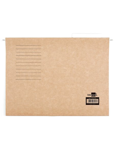 DOSSIER SUSPENDU LIDERPAPEL PAPIER CARTONNÉ KRAFT 230G A4 TIROIR VISEUR SUPÉRIEUR 90MM FOND V BAGUETTE MÉTALLIQUE