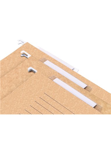 DOSSIER SUSPENDU LIDERPAPEL PAPIER CARTONNÉ KRAFT 230G A4 TIROIR VISEUR SUPÉRIEUR 90MM FOND V BAGUETTE MÉTALLIQUE