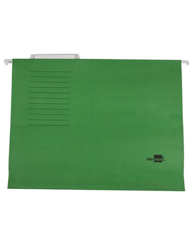 DOSSIER SUSPENDU LIDERPAPEL PAPIER CARTONNÉ KRAFT 250G A4 TIROIR VISEUR SUPÉRIEUR FOND V BAGUETTE MÉTALLIQUE VERT