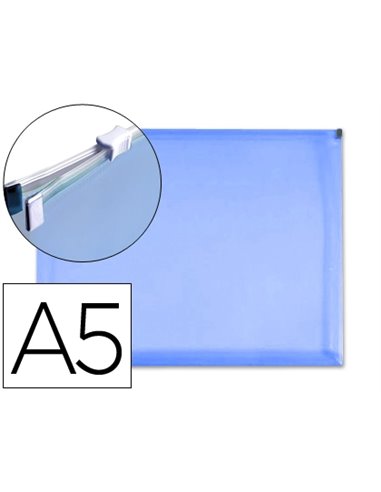 POCHETTE ENVELOPPE LIDERPAPEL POLYPROPYLÈNE 180 MICRONS A5 210X148MM FERMETURE ÉCLAIR A5 TRANSPARENT BLEU