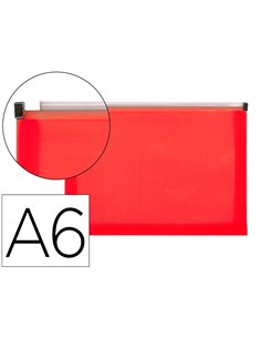 POCHETTE ENVELOPPE LIDERPAPEL POLYPROPYLENE 180 MICRONS A6  105X148MM FERMETURE ECLAIR  ROUGE TRANSLUCIDE