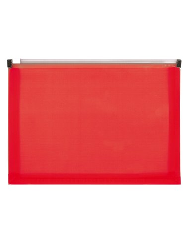 POCHETTE ENVELOPPE LIDERPAPEL POLYPROPYLENE 180 MICRONS A6  105X148MM FERMETURE ECLAIR  ROUGE TRANSLUCIDE