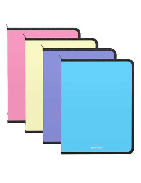 Lot de 4 chemises zippées A4 Erichkrause Matt Pastel - Pour organiser et transporter vos documents - Couleurs pastel assorties