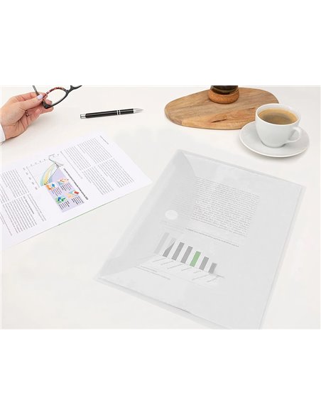 POCHETTE ENVELOPPE LIDERPAPEL POLYPROPYLÈNE 180 MICRONS A4 297X210MM FERMETURE VELCRO COLORIS TRANSPARENT